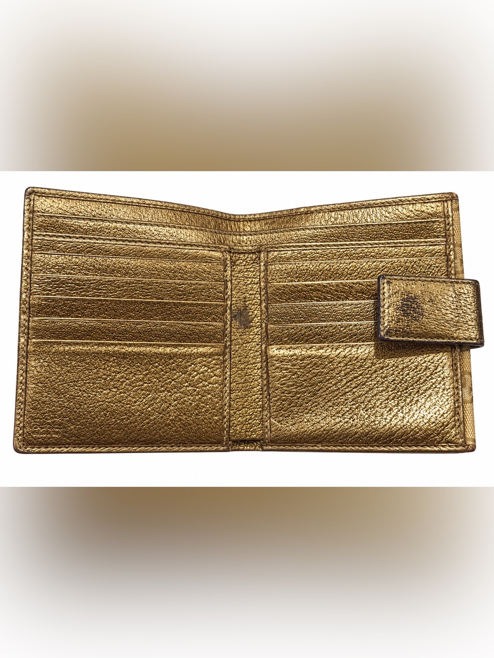 Vintage Gucci Gold Bow Beige Brown GG Canvas Leather Compact Wallet - Picture 4 of 7
